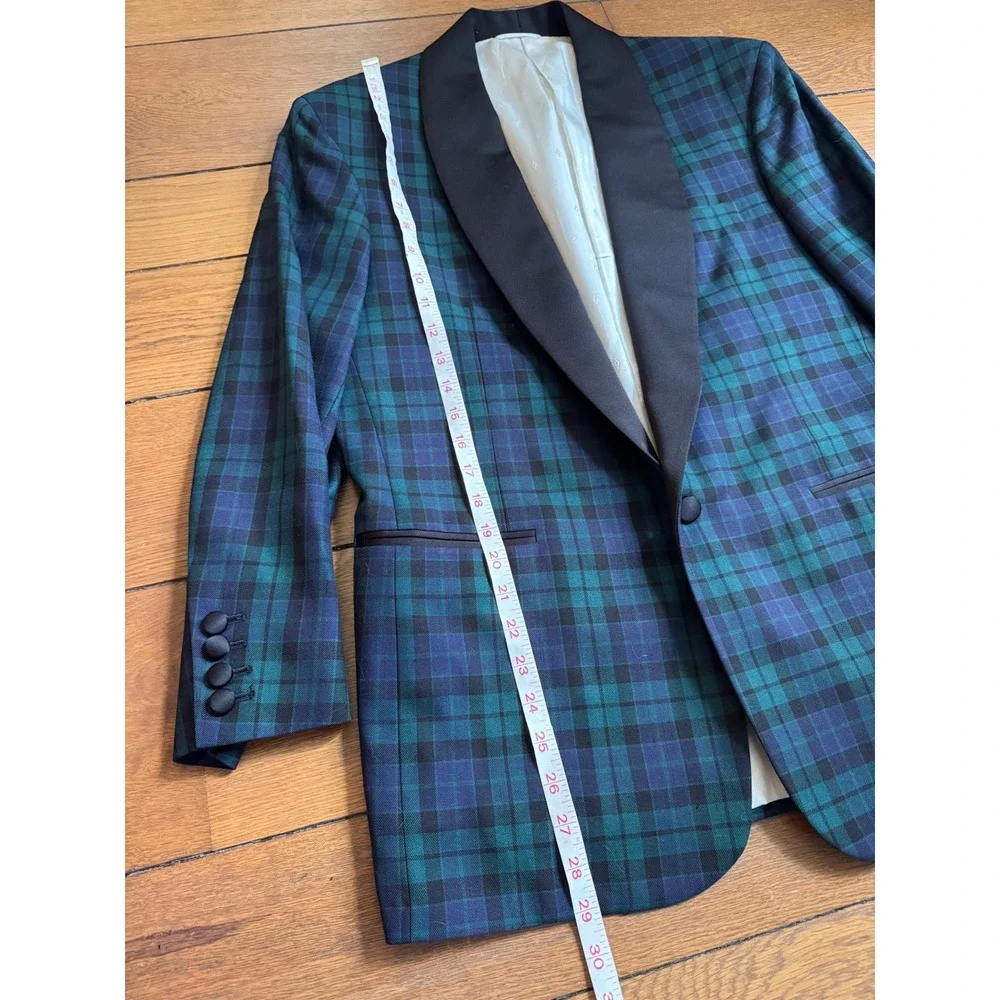 Custom Black Watch Tartan Collar Tuxedo Jacket Green Plaid Formal Suit 42 Short